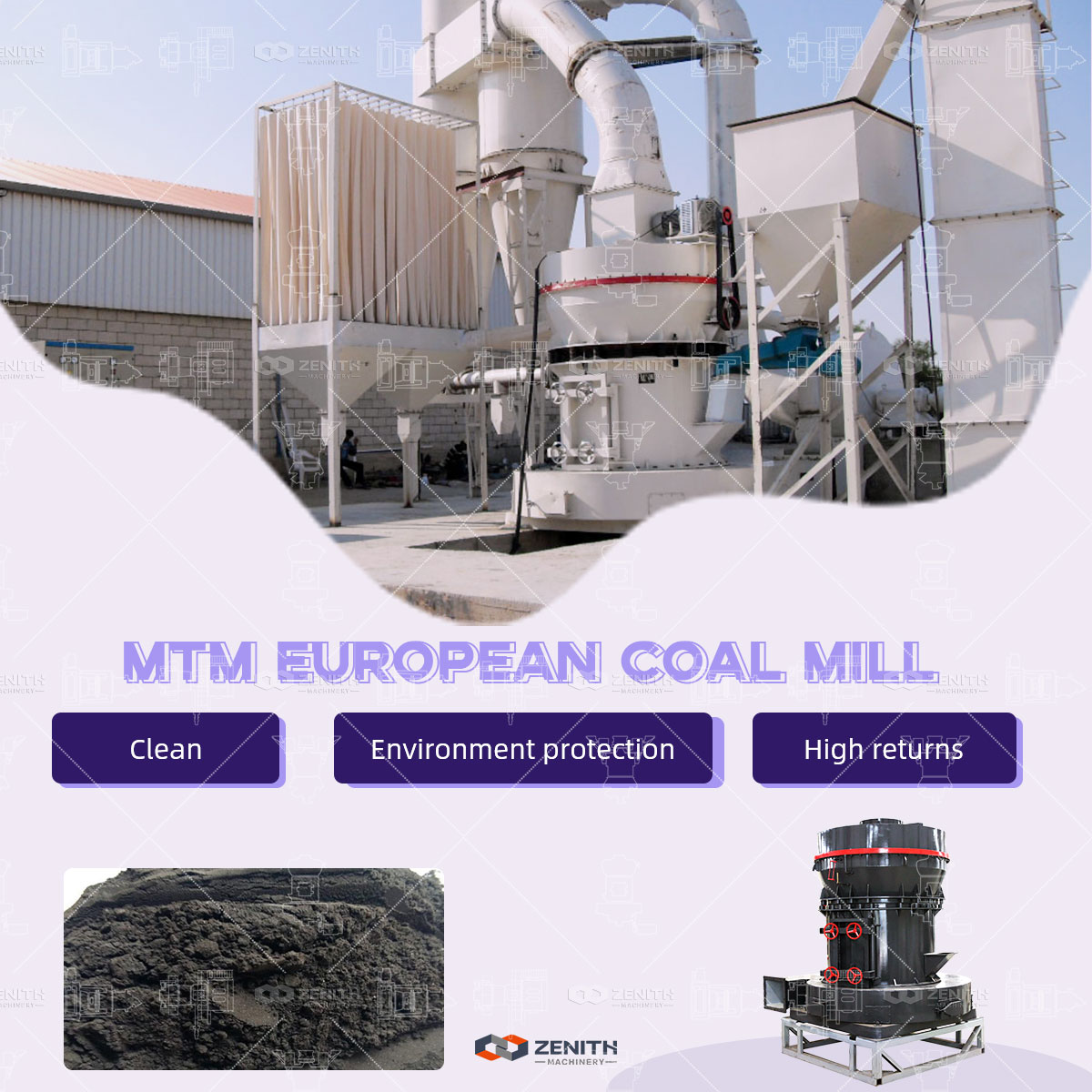 Technical diagram showing the internal grinding chamber and airflow classification system of the MTW European Trapezium Mill.